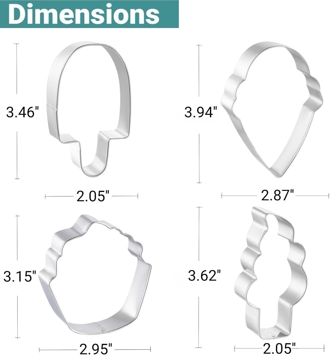 4-Piece Ice Cream Shape Stainless Steel Cookie Cutter Set | Food-Grade Material | Multiple Sizes & Designs | Perfect for Cookies, Fondant, Sandwiches & Pet Treats