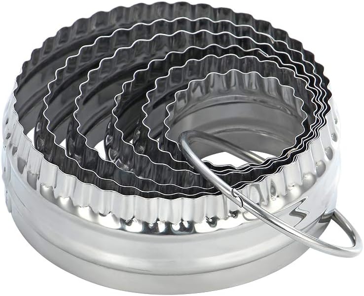 6-Piece Round Fluted Stainless Steel Cookie Cutter Set – Multiple Size Biscuit Rings – For Baking, Cookies, Pies & Fondant