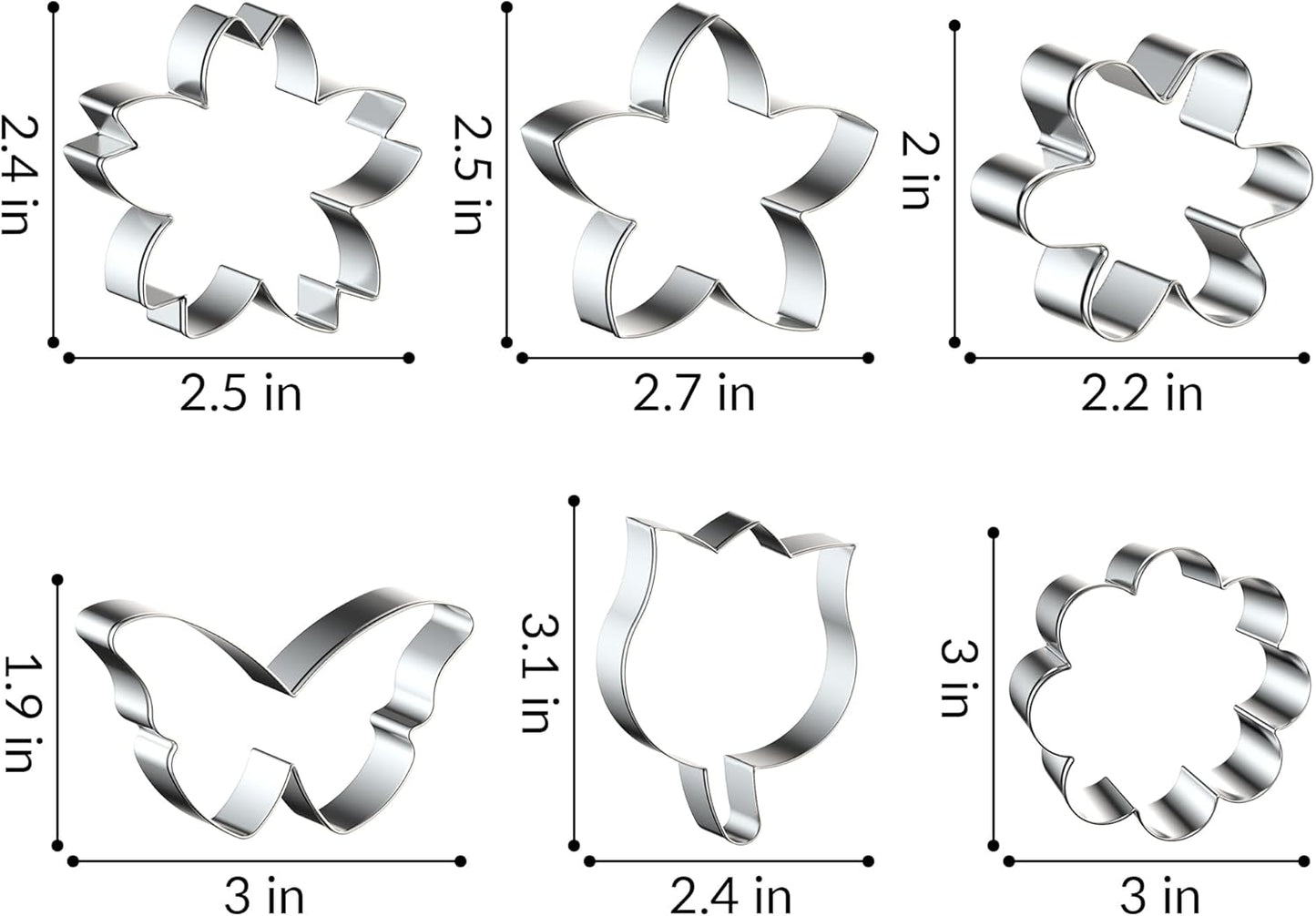 6-Piece Stainless Steel Cookie Cutter Set | Flower, Butterfly, Tulip & More Shapes | Food-Grade Material | Ideal for Cookies, Biscuits, Fondant, Sandwich & Fruit Cutting